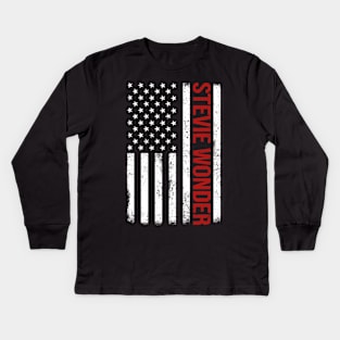 Graphic Stevie Wonder Proud Name US American Flag Birthday Gift Kids Long Sleeve T-Shirt